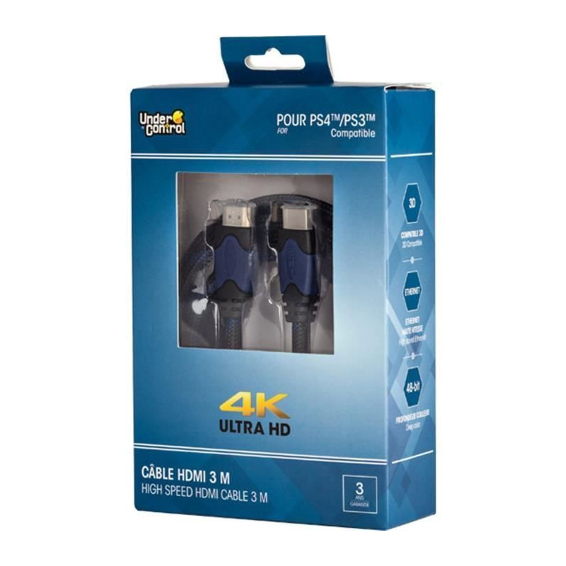 UNDER CONTROL Cable HDMI PS4 - 4K - 3M - Bleu / Noir