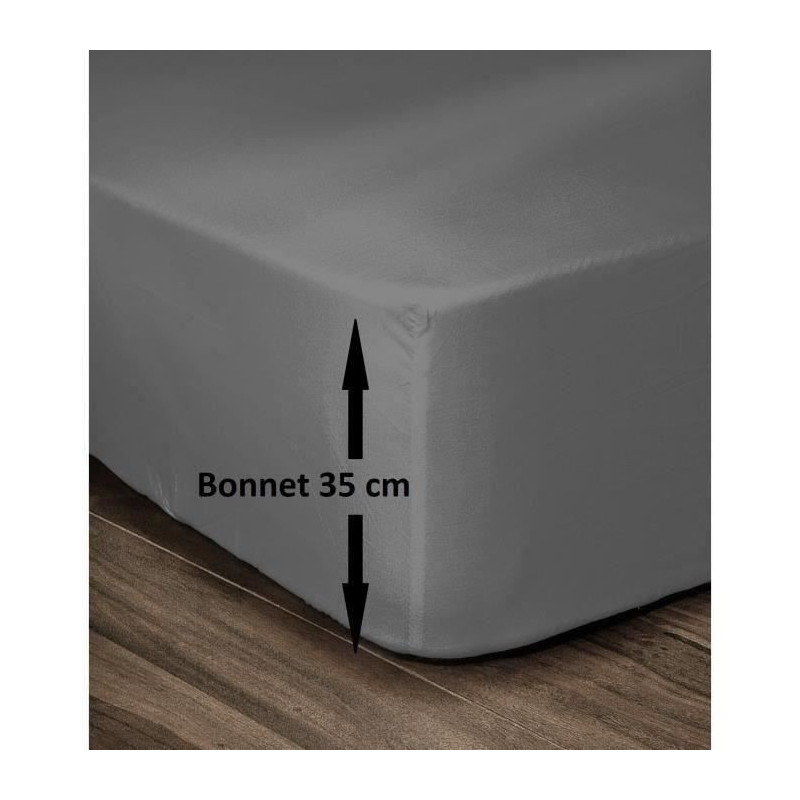 LOVELY HOME Drap Housse 100% Coton 140x190cm - Bonnet 35cm - Gris fonce