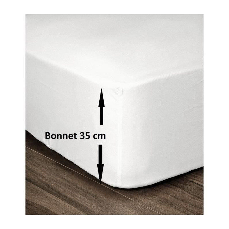 LOVELY HOME Drap Housse 100% Coton 160x200cm - Bonnet 35cm - Blanc