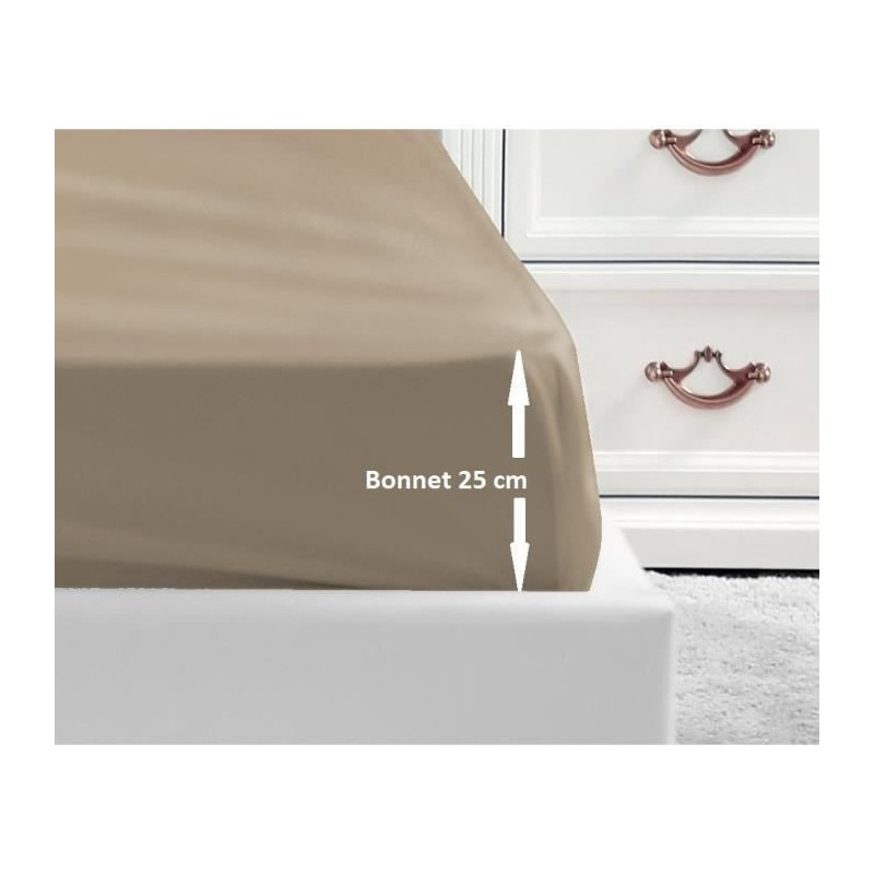 LOVELY HOME Drap Housse 100% coton 160x200x25 cm beige