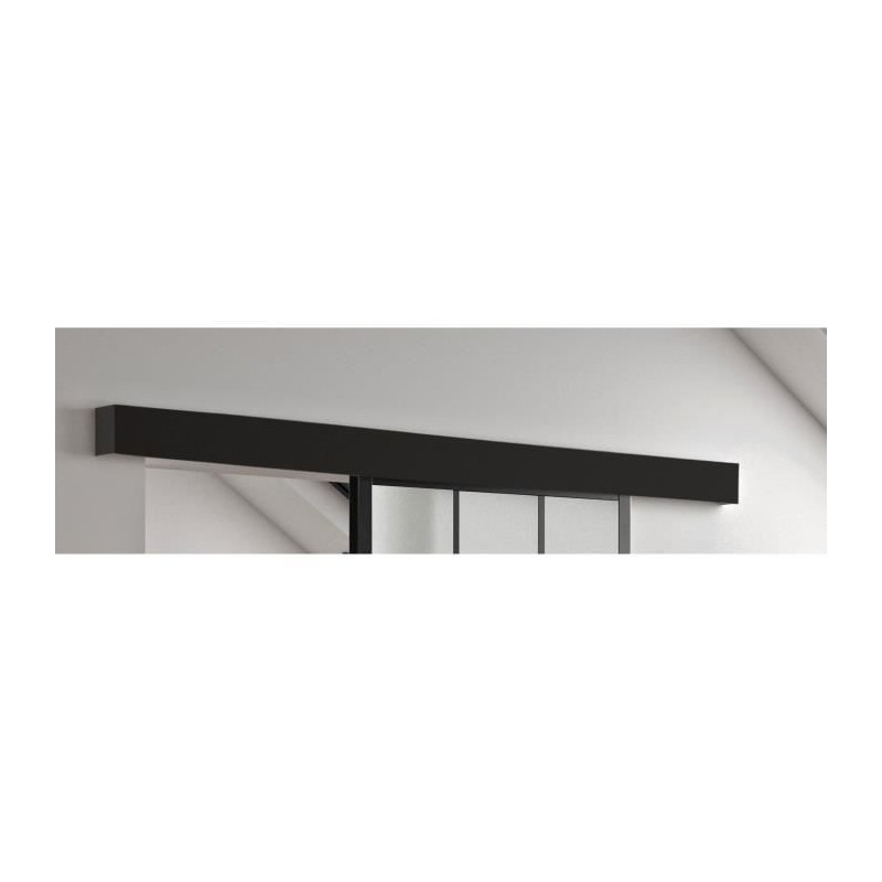OPTIMUM Kit porte coulissante + rail Atelier - H204 x L83 x P4 cm - Noir verre depoli