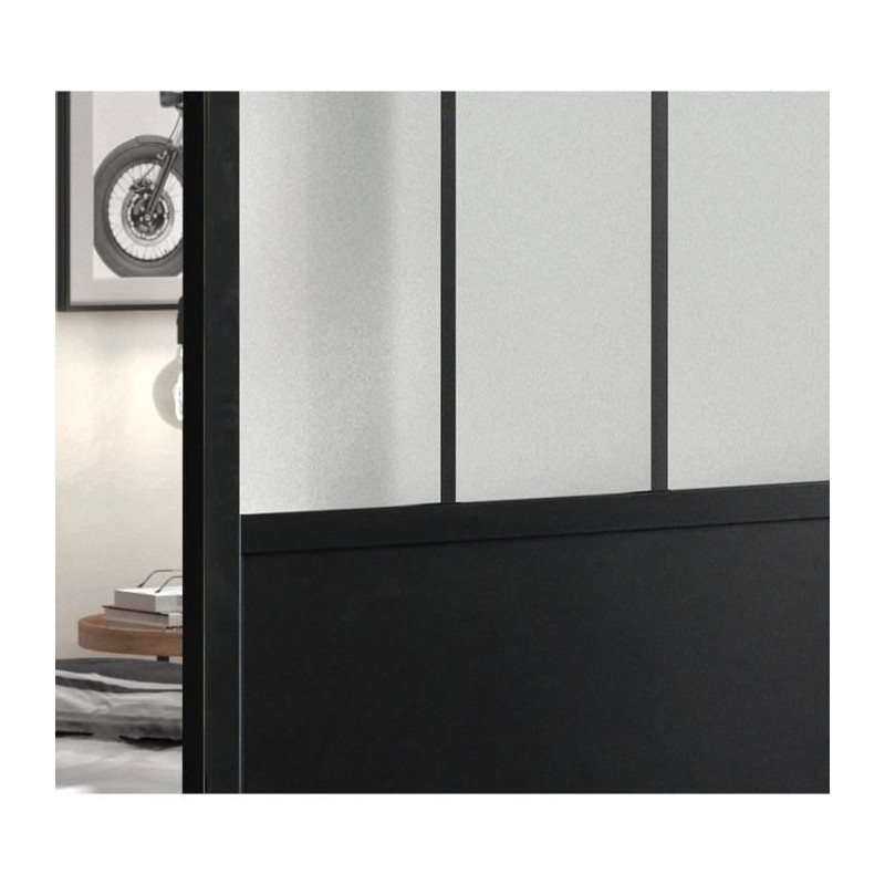 OPTIMUM - Kit porte coulissante + rail + bandeau Atelier - H 204 x L 93 x P 4 cm - Noir verre depoli