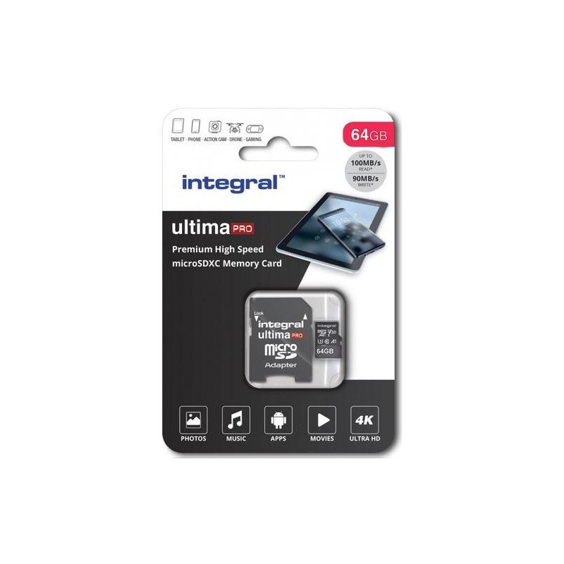 Carte micro SDHC/XC INTEGRAL INMSDX 64 G-100/70 V 30