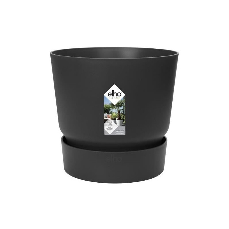 ELHO Pot de fleurs rond Greenville 40 - Exterieur - O 39 x H 36,8 cm - Vivre noir