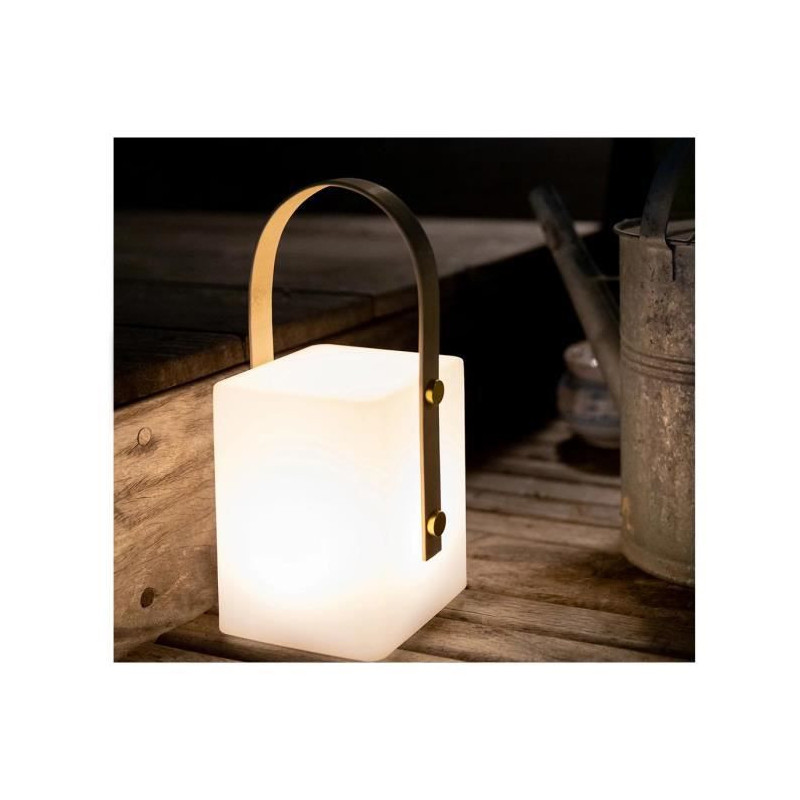TIKY Lanterne sans fil poignee bambou - LED blanc chaud/multicolore dimmable - H27cm