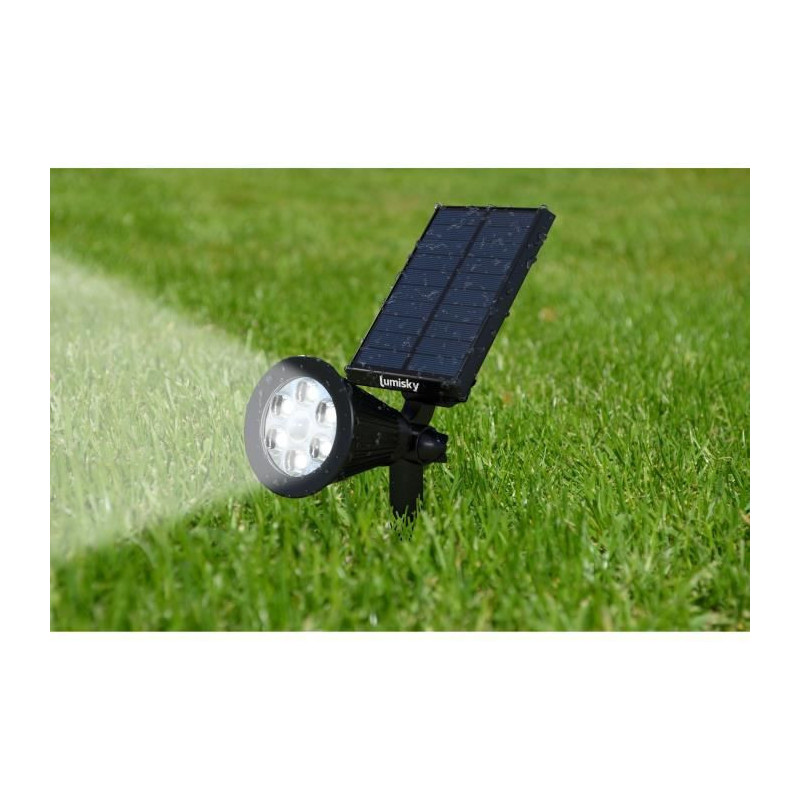 Spot solaire projecteur 2 en 1 a piquer ou a fixer eclairage puissant LED blanc SPIKY SENSOR H42cm avec detecteur de mouvement