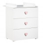BABY PRICE New Basic Commode a langer 3 tiroirs - Boutons Coeur Rose