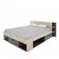 SAX Lit adulte - 160x200 cm - 3 tiroirs + Tete de lit avec rangement - Decor chene et anthracite