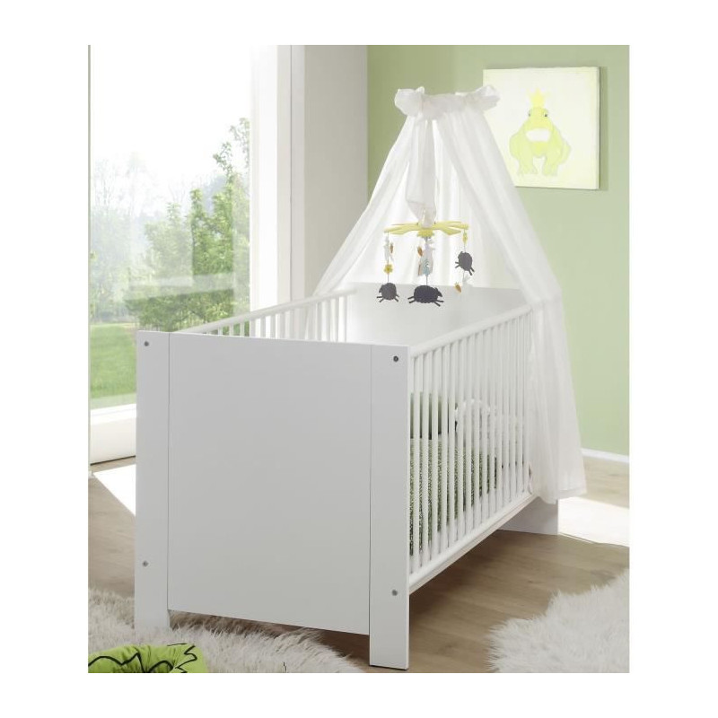 OLIVIA Chambre Bebe Complete : Lit 70*140 cm + Armoire + Commode - blanc