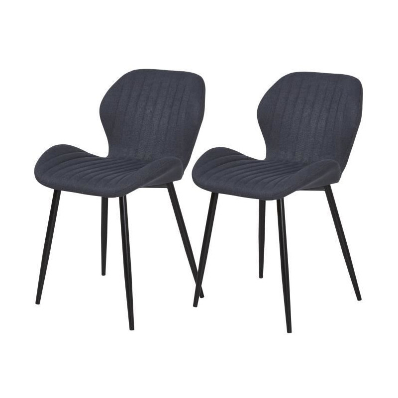 PORTO Lot de 2 chaises - Tissu gris anthracite - Pieds metal - L 51 x P 49 x H 49 cm