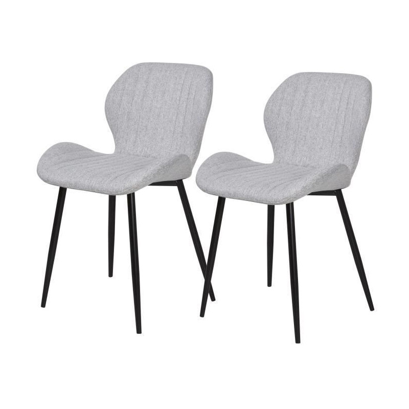 PORTO Lot de 2 chaises - Tissu gris - Pieds metal - L 51 x P 49 x H 49 cm