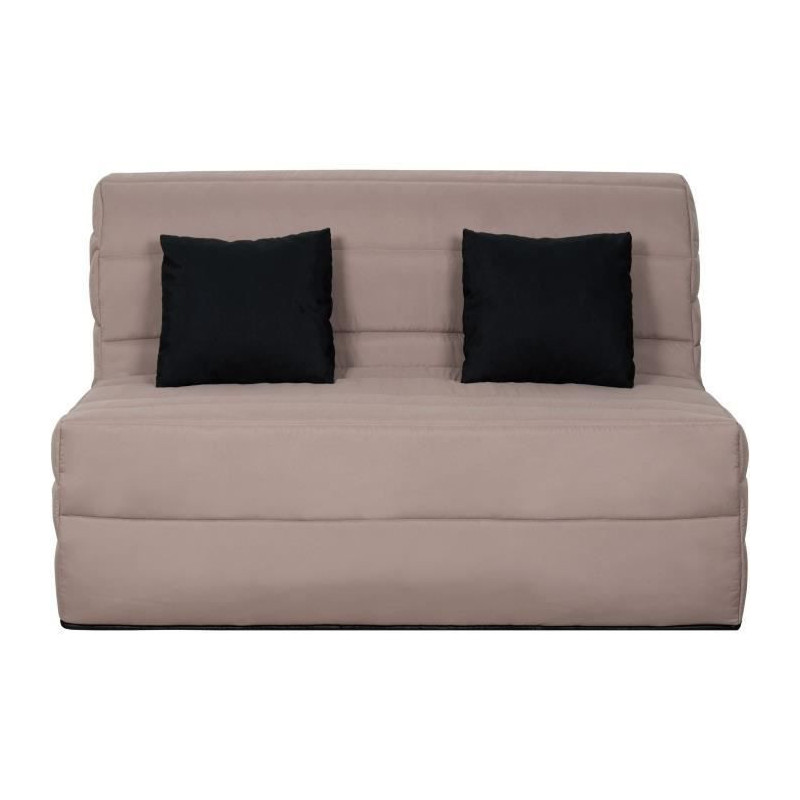 DUNLOPILLO Banquette BZ - Tissu Taupe + 2 coussins noir - L 140 x P 99 x H 98 cm - Made in France - ALICE