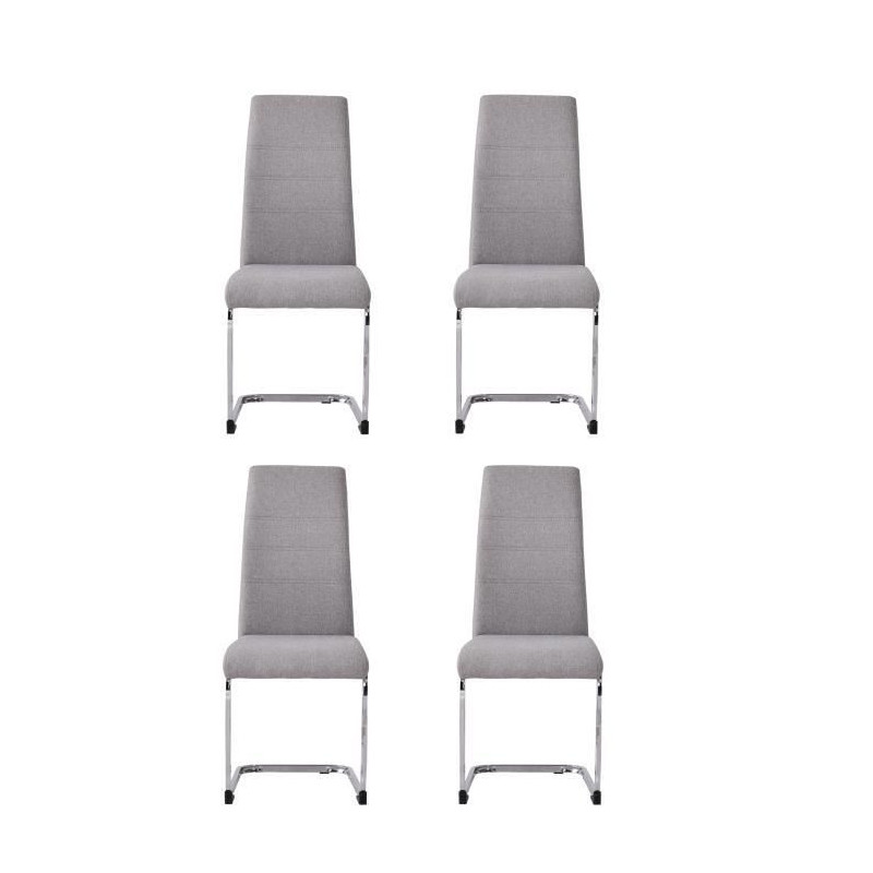 JANE Lot de 4 chaises - Tissu gris - Pied chrome - L 42 x P 56 x H 99 cm