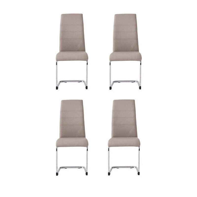 JANE Lot de 4 chaises - Pied chrome - Tissu taupe - L 42 x P 56 x H 99 cm