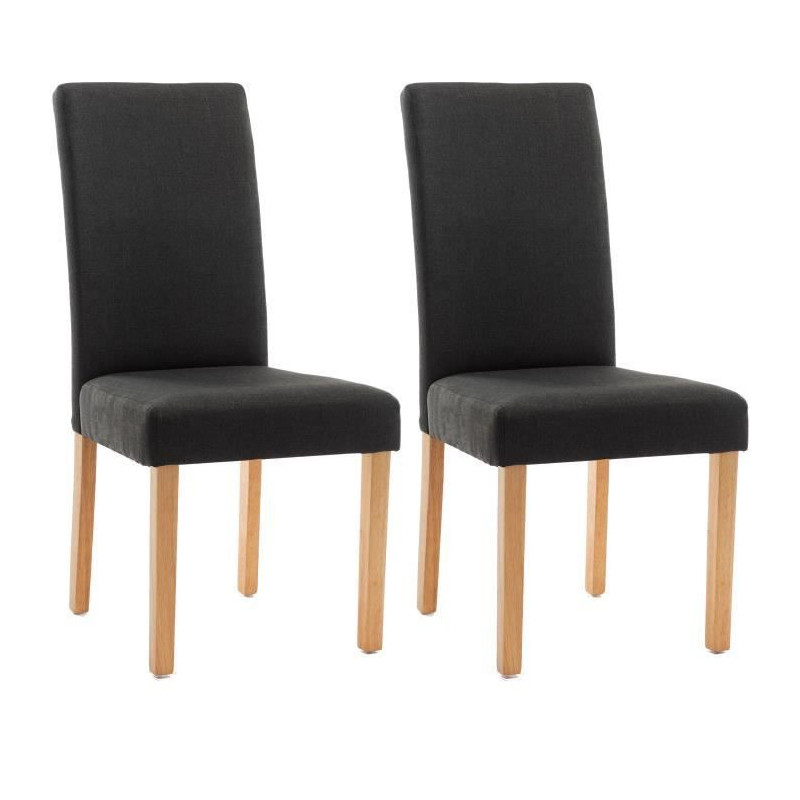 ELYNA Lot de 2 chaises de salle a manger - Pied bois naturel - Tissu gris fonce - L 47 x P 60 x H 100 cm