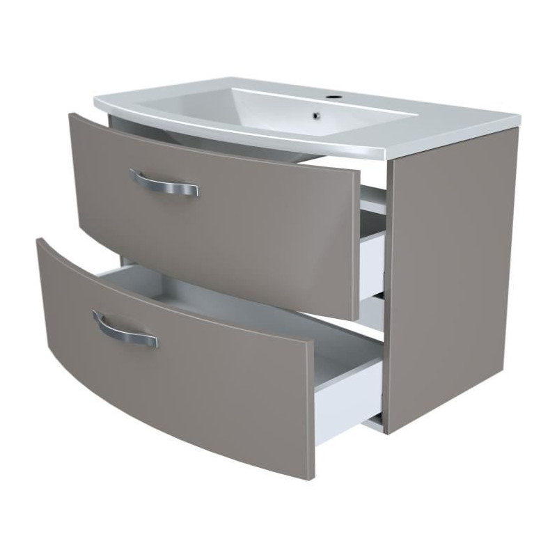 Ensemble Meuble de salle de bain 2 tiroirs + Vasque - Taupe - L 80,5 x P 46 x H 14 cm - BENT