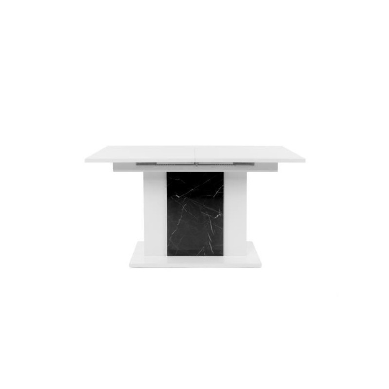 Table a manger extensible - Blanc brillant et marbre fonce - BRUGGE - 140 x 180 cm