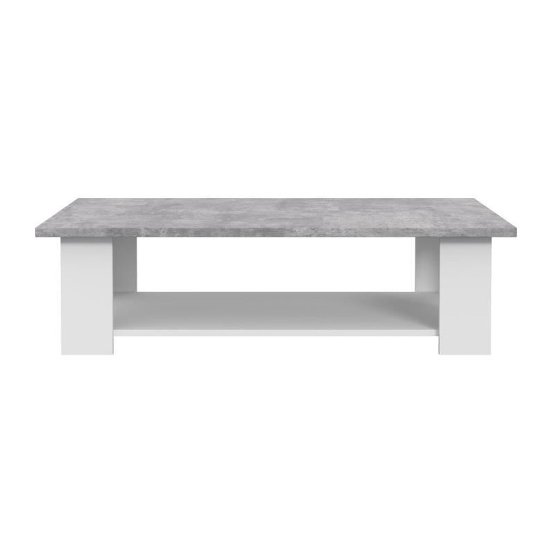 PILVI Table basse rectangulaire - Blanc et beton gris clair - L 110 x P 60 x H 31 cm
