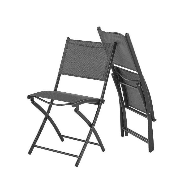 Lot de 2 chaises de jardin pliantes en aluminium assise textilene - 46 x 56 x 85 cm - Gris