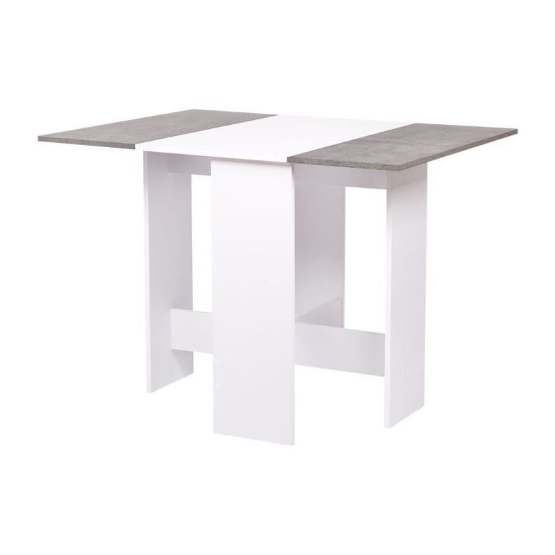 Table a manger pliable VARDA - En panneaux de particules avec decor papier - Blanc et imitation ciment