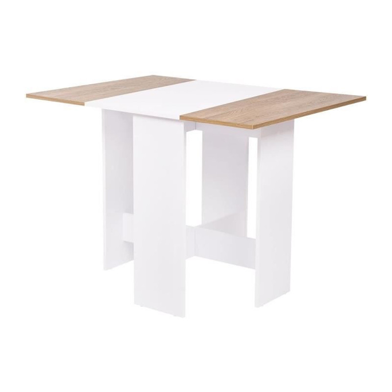 Table a manger pliable VARDA - En panneaux de particules avec decor papier - Blanc et chene