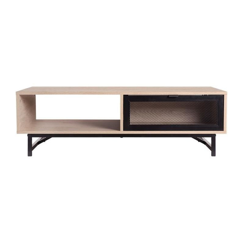 Table basse avec 2 tiroirs - Noir et chene - 110 x 60 x 34 cm - VENTURY