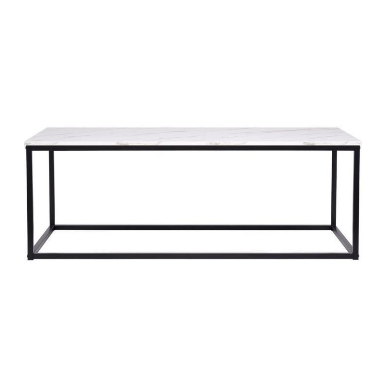 Table basse rectangulaire - decors marbre pietement metal noir - L 120 x l 60 x H 43 cm - MABLE