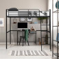Lit mezzanine en metal - Noir - Sommier inclus - 140 x 200 cm - ELIOT