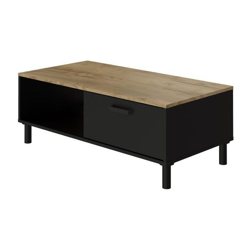 OXFORD Table Basse decor noir et chene - Style industriel - L 100 x P 55 x H 40 cm