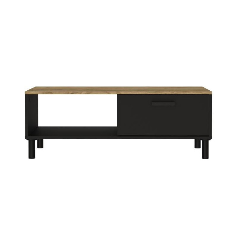 OXFORD Table Basse decor noir et chene - Style industriel - L 100 x P 55 x H 40 cm