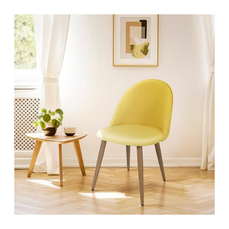Chaise en tissu jaune - Pieds en metal - L 53 x P 54 x H 76 cm - COLE