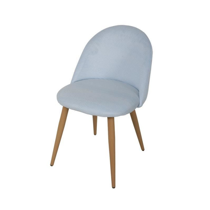Chaise en tissu raye bleu et blanc - Pieds en metal - L 53 x P 54 x H 76 cm - COLE