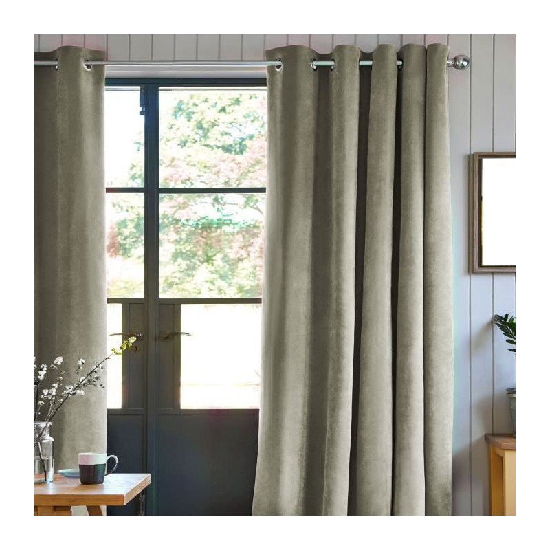 Rideau velours 100% Polyester - Taupe - 140x250 cm