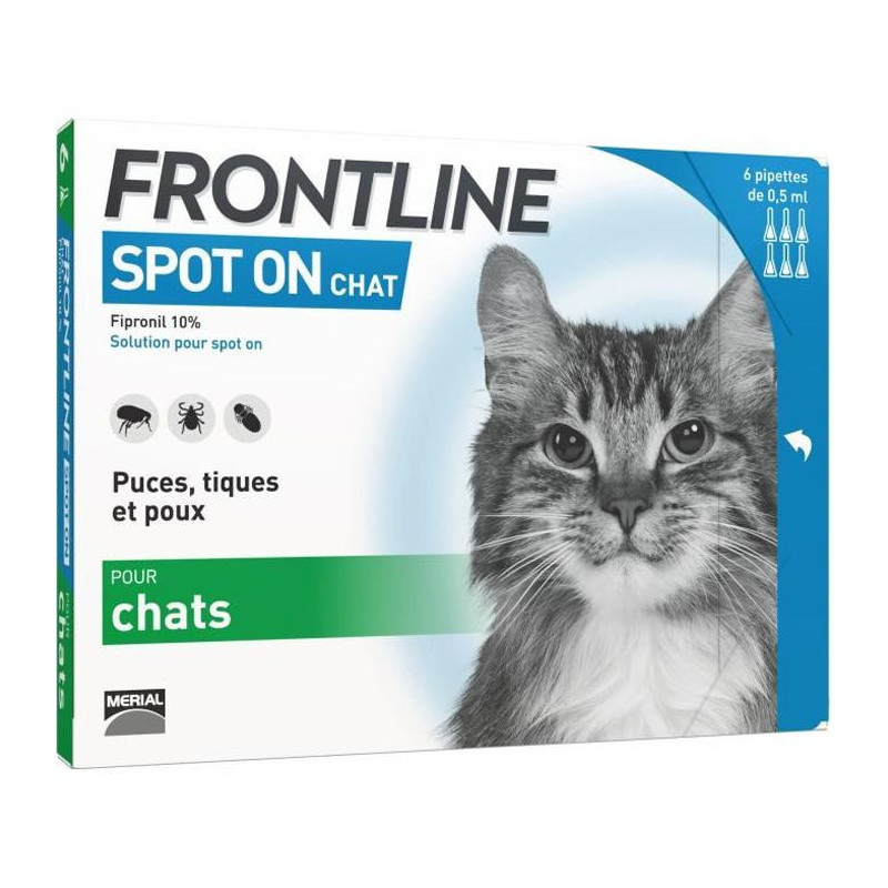 FRONTLINE Spot On chat -Anti-puces et anti-tiques pour chat - 6 pipettes
