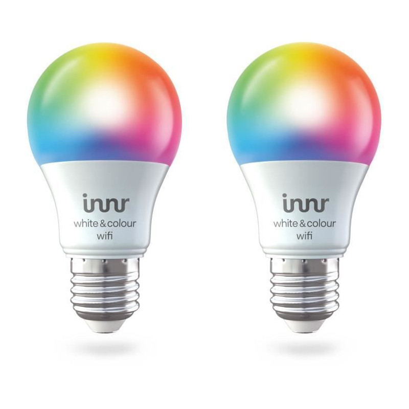 INNR Ampoule connectee  E27 -Wifi Direct - Pack de 2 ampoules Multicolor + Blanc Variable 1800 - 6500 K Intensite reglable.