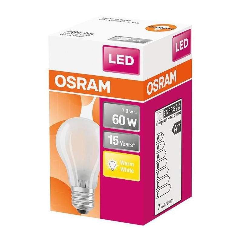 OSRAM Ampoule LED Standard verre depoli 7W60 E27 chaud