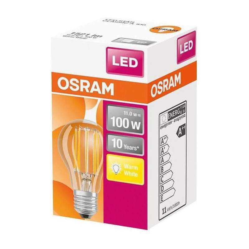 OSRAM Ampoule LED Standard clair filament 10W100 E27 chaud