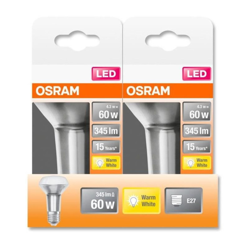 OSRAM Spot R63 LED verre clair 4,3W60 E27 chaud