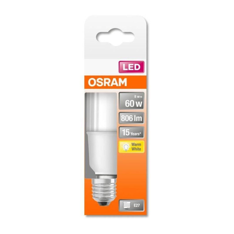OSRAM Ampoule Stick LED depoli avec radiateur 8W60 E27 chaud