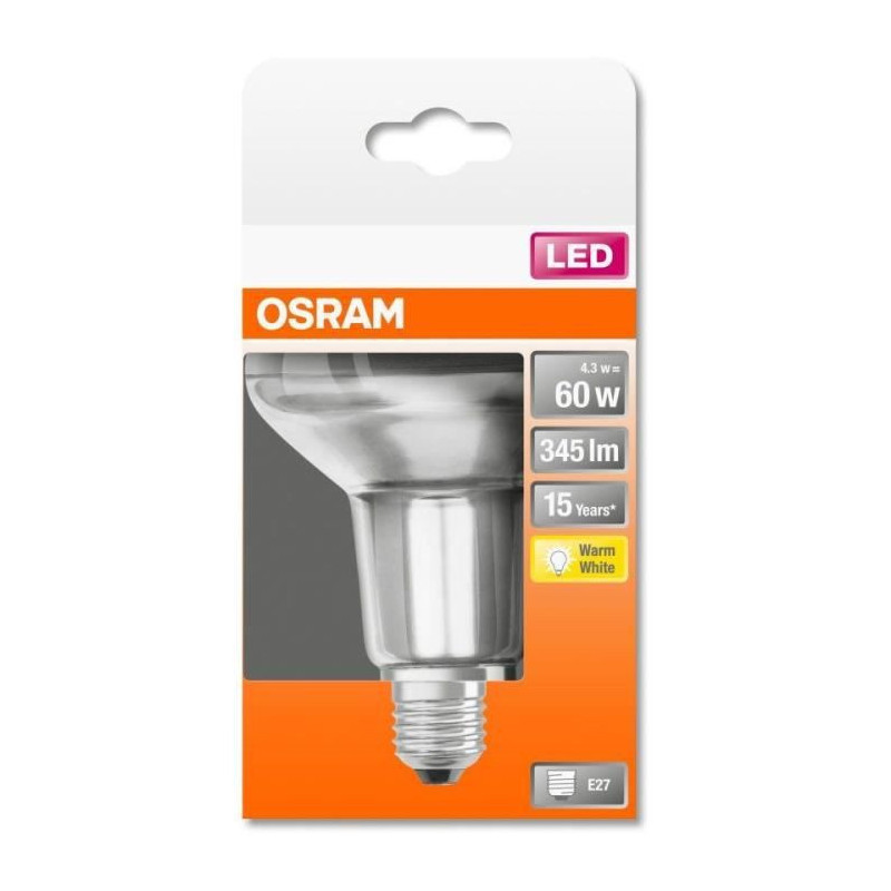 OSRAM Spot R80 LED verre clair 4,3W60 E27 chaud