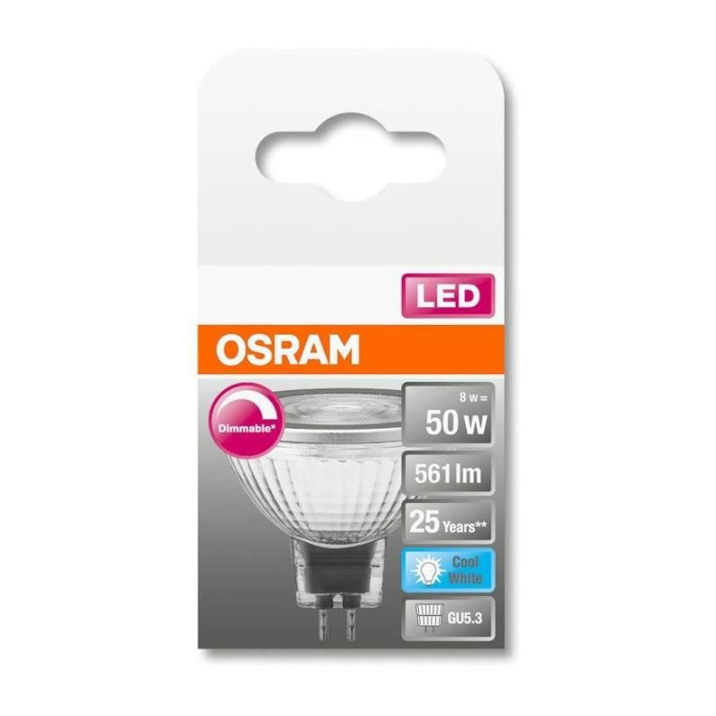 OSRAM Spot MR16 LED 36? verre variable 8W50 GU5.3 froid