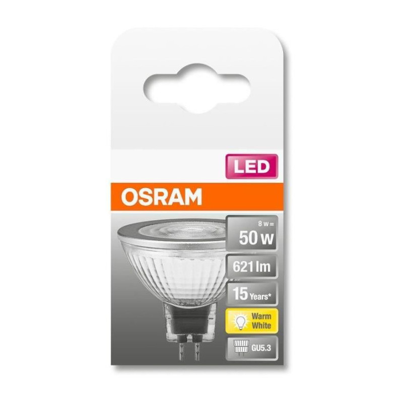 OSRAM Spot MR16 LED 36? verre 8W50 GU5.3 chaud