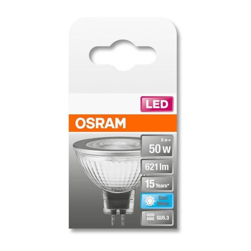 OSRAM Spot MR16 LED 36? verre 8W50 GU5.3 froid