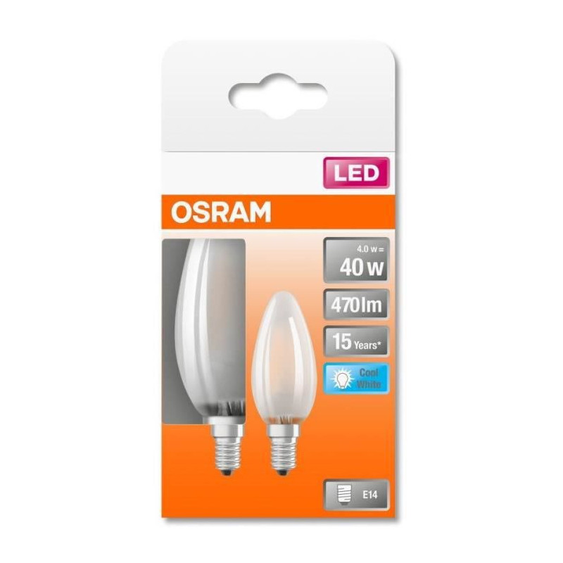 OSRAM BTE2 Ampoule LED Flamme verre depoli 4W40 E14 froid