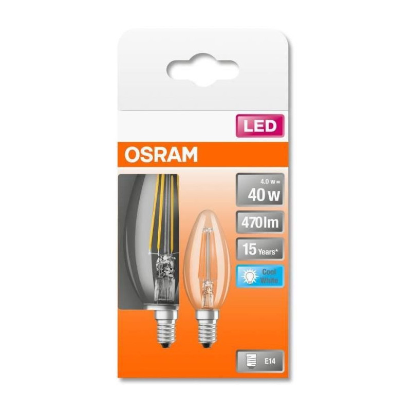 OSRAM BTE2 Ampoule LED Flamme clair filament 4W40 E14 froid