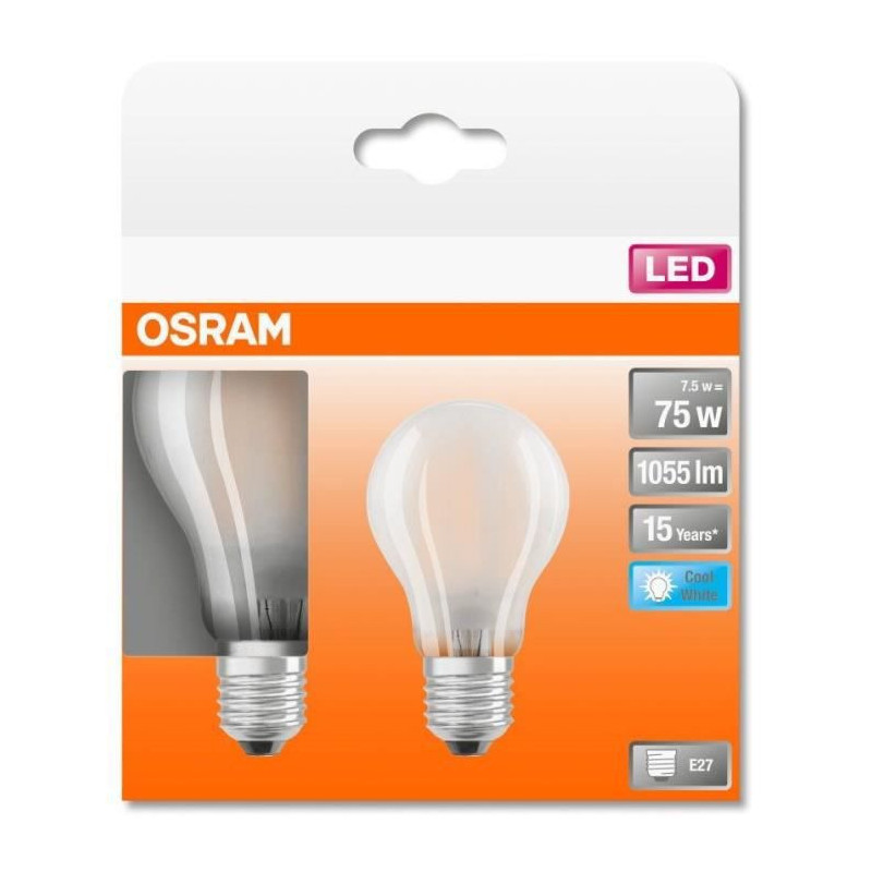 OSRAM BTE2 Ampoule LED Standard verre depoli 7,5W75 E27 froid