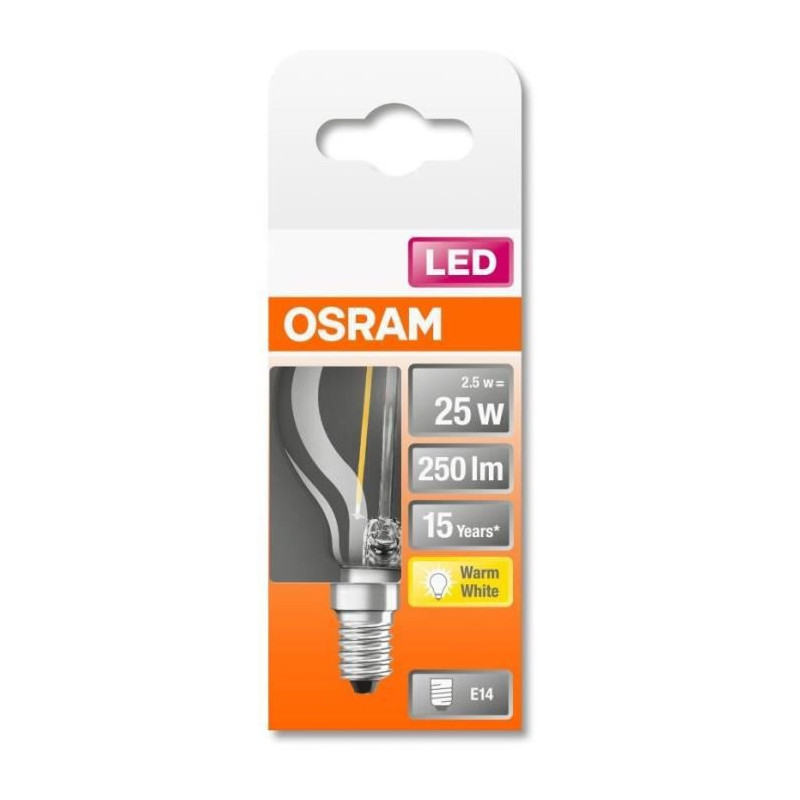 OSRAM Ampoule LED Spherique clair filament  2,5W25 E14 chaud