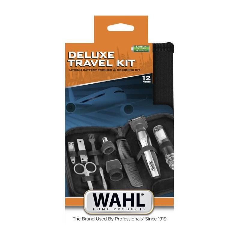WAHL 05604-616 - Deluxe Travel Kit - Tondeuse de precision batterie lithium-ion et trousse de toilette - Tete rotative - Peigne
