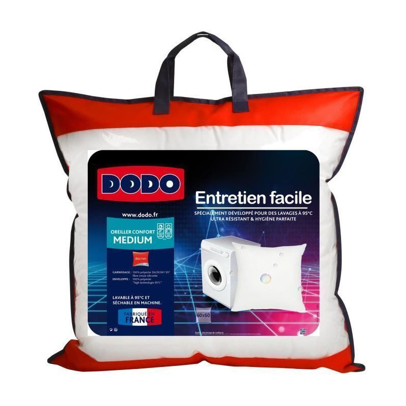 DODO Oreiller Entretien Facile microfibre - 100% polyester high technologie - 60 x 60 cm - Blanc
