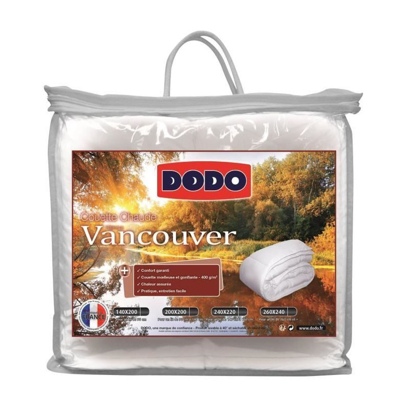 DODO Couette chaude 400gr/m2 VANCOUVER 200x200 cm blanc